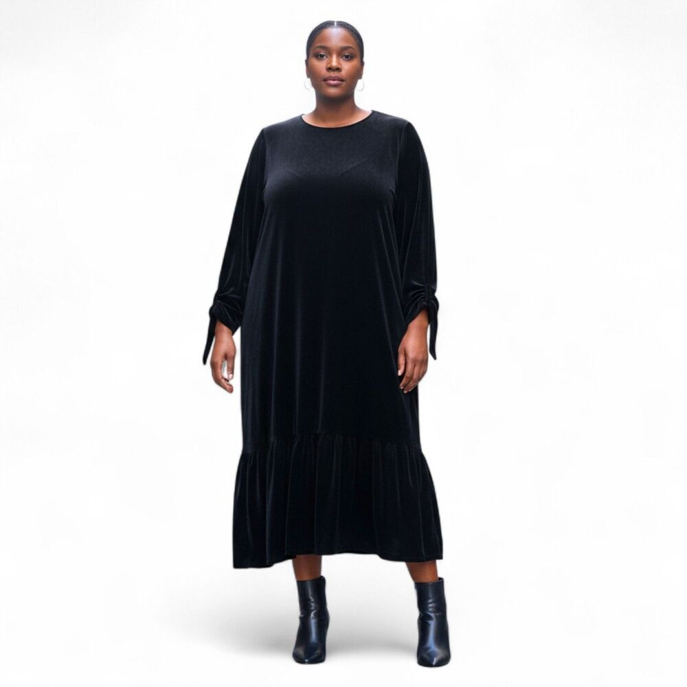 STORYTELLER Ribbed Stretch Velour Hi-Lo Black Dress, NWOT! Size 3X